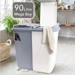 Meleni Home Mega Duo 90 lt İki Bölmeli Kirli Çamaşır Sepeti Kapaklı Renkli ve Beyazlar için Pratik Çözüm