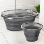 Meleni Home Meleni 2'li Set Katlanabilir Çamaşır Sepeti ve Su Kovası Temizlik Seti 25 lt Platin Serisi Ergonomik Tasarım