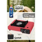 Meleni Home Portatif Kamp Ocağı - Taşıma Çantalı Gazlı Stop Emniyetli Kırmızı Kamp Ocağı ve 1 Adet 227 gr Kartuş