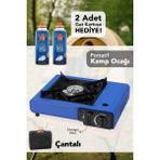 Meleni Home Portatif Kamp Ocağı - Taşıma Çantalı Gazlı Stop Emniyetli Mavi Kamp Ocağı ve 2 Adet 227 gr Kartuş