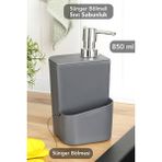 Meleni Home Süngerlik Bölmeli Sıvı Sabunluk - Tezgah Üstü Süngerlikli Sabunluk Mutfak Organizer 850ml Gri