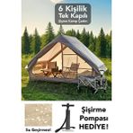 Meleni Home Tek Kapılı 6 Kişilik Kamp Çadırı - 4 Mevsim Su Geçirmez Şişme Kamp Çadırı 300X210 cm - Bej