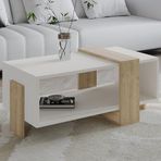 Meleni Orta Sehpa – 90 cm Modern Tasarım – Raflı, Beyaz/Safir Meşe