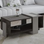 Meleni Orta Sehpa – 90 cm Modern Tasarım – Raflı, Gordion Mermer/Gri