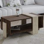 Meleni Orta Sehpa – 90 cm Modern Tasarım – Raflı, Traverten/Ceviz