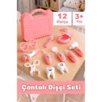 Meleni Toys 12 Parça Dişçi Oyun Seti - Taşınabilir Çantalı Eğitici Öğretici Diş Doktoru Meslek Oyuncağı Pembe