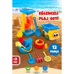 Meleni Toys 12 Parça Eğlenceli Plaj Seti - Kamyonlu Su Değirmenli Deniz Kum Bahçe Plaj Oyuncağı Mavi