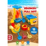 Meleni Toys 12 Parça Eğlenceli Plaj Seti - Kamyonlu Su Değirmenli Deniz Kum Bahçe Plaj Oyuncağı Sarı
