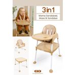 Meleni Toys 3in1 Bebek Mama Sandalyesi - Çalışma Masalı Mama Sandalyesi Minderli Mama Oturağı Bej