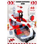 Meleni Toys 48 Parça İtfaiye Oyuncak Seti - Sırt Çantalı Asansörlü Araba Garaj Helikopter Pisti Oyun Seti