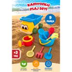 Meleni Toys 9 Parça Kamyonlu Plaj Seti - Sulama Kabı Kürek Tırmık ve Mavi Kovalı Deniz Kum Oyuncağı