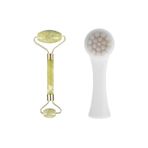 MELFSHOP 2li Set Çift Taraflı Cilt Temizleme Fırçası ve Yeşim Taşı Çift Taraflı Cilt Masaj Aleti