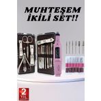 MELFSHOP Elektrikli Manikür Pedikür Seti İkili Set 12 Parça Tırnak Bakımı Törpü Protez Çıkarma