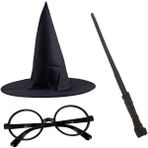 Melfxxl Harry Potter Siyah Şapkası Harry Potter Gözlüğü Harry Potter Asası 3 Lü Set - RENK
