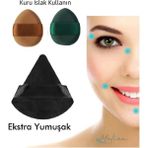 Melien Kuru Islak Süngeri Seti - 2 Adet Mini ve 1 Adet Üçgen Kozmetik Puf Parmak Yüz Makyaj Göz Altı Kapatıcı - Kahverengi - Yeşil