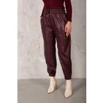 Melike Tatar 32-9502 Bordo Paçası Çıtçıtlı Suni Deri Pantolon