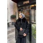 Melike Tatar SİYAH Angora Kürk Yaka Kaban 32-2246