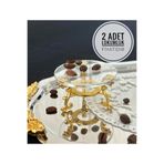 Melinda 2 Adet Çay Ve Kahve Yanı Lokumluk, Makaronluk, Şekerlik Özel Cam Sunumluk Gold (6X6CM)