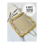 Melinda 6 Adet Fiore Gümüş Kare Tepsi Gold-Gümüş Paslanmaz Çelik Çay Kahve Servis Sunum Tepsisi (21x21)