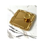 Melinda Fiore Kare Tepsi- Fiore Lokumluk Gold-Gold Çay Kahve Servis Sunum Tepsisi (21x21)