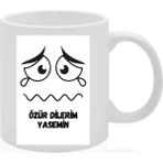 Melisa Hediyelik Kişiye Özel Tasarlanabilen Özür Dilerim Temalı Hediyelik Kupa Bardak (Isim Yazılmaktadır) - Beyaz
