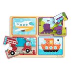 Melissa & Doug Doğal oyun ahşap bulmaca: hazır, set, git (Dört 4 parçalı araç bulmaca)