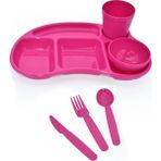Melkan Home Çocuk Tabldot Kahvaltılık 5 Bölmeli Tabldot Set Kase Bardak Çatal Bıçak Kaşık Set - Pembe
