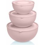 Melkan Home Kapaklı Yuvarlak Kase 3'lü Set Pudra Renk (0,6l + 2,5l + 4l)