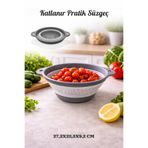 Melkan Home Katlanır Süzgeç, Çok Amaçlı Süzgeç, Akordiyon Süzgeç, Yuvarlak Pratik Süzgeç 1,8 Litre Gri