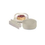 Melkan Home Kek Pasta Fanusu Kilitli Kapaklı 7 Litre Pasta Tabağı Çatal Bıçak 8 li Set Krem Krem
