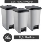 Melkan Home Slim Pedallı Büyük Boy Çöp Kovası & 3 Adet Pedallı Çöp Kovası 60 Litre