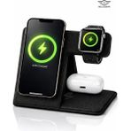 Mell & Swipe 3in1 Kablosuz Şarj Standı 15W Hızlı Şarj – Magsafe Uyumlu Telefon Saat Kulaklık Katlanabilir Şarj Istasyonu - Standart - Siyah