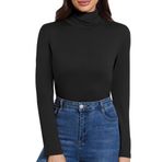 MELLIEX Balıkçı yaka kadın basic balıkçı yaka uzun kollu tişört Slim Fit balıkçı yaka kazak üst, S-XXL, Siyah, L