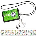 mellystore Futbol motifli göğüs çantası, çocuk, erkek çocuk, futbol anahtarlıklı ve 10 futbol dövmesi çıkartması, cüzdan, çocuk, çocuk cüzdanı, erkek çocuk cüzdanı, bozuk para kesesi, seyahat, futbol hediyesi,