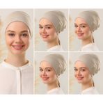 Melodi Scarf Kadın Tesettür Dikişsiz Set Bone Bej 5 Adet Bağlamalı Penye Bone - Standart
