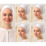 Melodi Scarf Kadın Tesettür Dikişsiz Set Bone Beyaz 5 Adet Bağlamalı Penye Bone - Standart