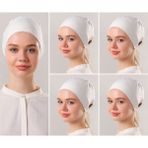 Melodi Scarf Kadın Tesettür Dikişsiz Set Bone Ekru 5 Adet Bağlamalı Penye Bone - Standart