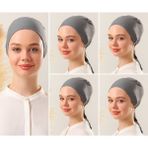 Melodi Scarf Kadın Tesettür Dikişsiz Set Bone Koyu Gri 5 Adet Bağlamalı Penye Bone - Standart