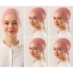 Melodi Scarf Kadın Tesettür Dikişsiz Set Bone Pudra 5 Adet Bağlamalı Penye Bone - Standart