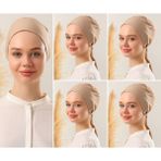 Melodi Scarf Kadın Tesettür Dikişsiz Set Bone Sütlü Kahve 5 Adet Bağlamalı Penye Bone - Standart