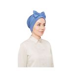 Melodi Scarf Kadın Tesettür Fiyonklu Dış Bone Hazır Türban Saks Mavisi