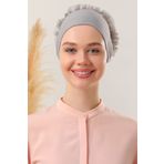 Melodi Scarf Kadın Tesettür Önü Dikişsiz Fırfırlı Penye Bone Gri