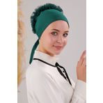 Melodi Scarf Kadın Tesettür Önü Dikişsiz Fırfırlı Penye Bone Zümrüt Yeşili