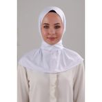 Melodi Scarf Kadın Tesettür Pratik Çıtçıtlı Sandy Fular Deniz Havuz Uyumlu Hazır Bone Beyaz - Standart