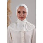 Melodi Scarf Kadın Tesettür Pratik Çıtçıtlı Sandy Fular Hazır Deniz Havuz Uyumlu Bone Ekru - Standart