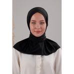 Melodi Scarf Kadın Tesettür Pratik Çıtçıtlı Sandy Fular Hazır Deniz Havuz Uyumlu Bone Siyah Siyah