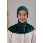 Melodi Scarf Kadın Tesettür Pratik Çıtçıtlı Sandy Fular Hazır Deniz Havuz Uyumlu Bone Zümrüt Yeşili - Standart
