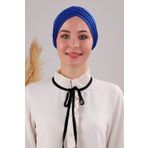 Melodi Scarf Kadın Üç Bantlı Çapraz Hazır Türban Dış Bone Saks Mavisi