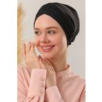 Melodi Scarf Kadın Üç Bantlı Çapraz Hazır Türban Dış Bone Siyah