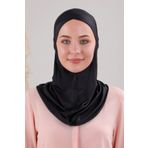 Melodi Scarf Tesettür Hijab Çapraz Deniz Havuz Spor Boyunluklu Penye Bone Siyah